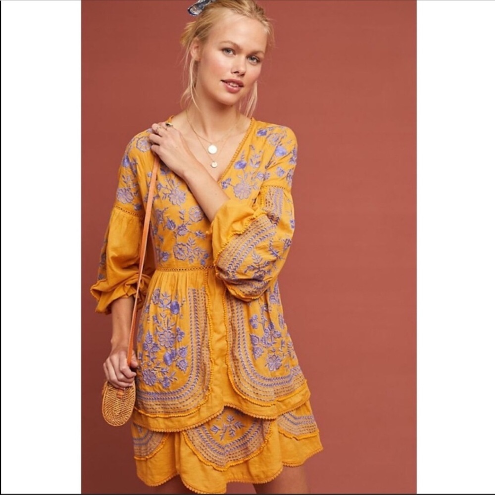Anthropologie Yellow Prairie Dress NWT SZ XS